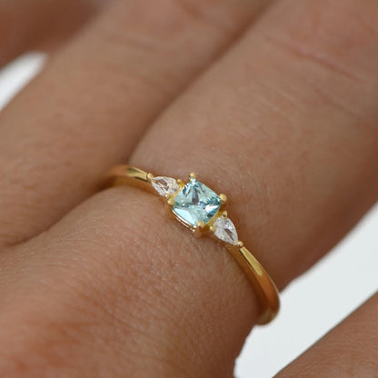 S925 Sterling Silver Blue All-match Square Inlaid Zircon Ring