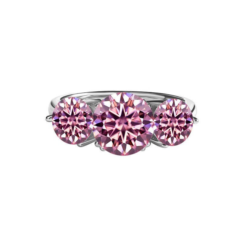 S925 Silver Moissanite Three-Life Stone 4 Karat Ring
