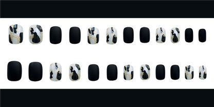 Wearing Black Frosted Shell Fake Nails 24 pices