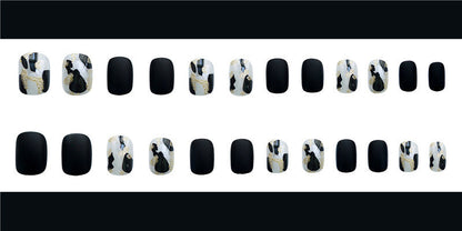 Wearing Black Frosted Shell Fake Nails 24 pices