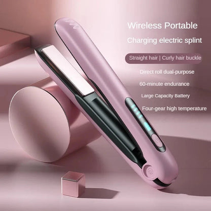 Wireless Hair Straightener Flat Iron Mini 2 IN 1 Roller USB 5000mAh Max 200 Degree Portable Cordless Curler 4 Levels Dry And Wet Uses Louisiana Mart