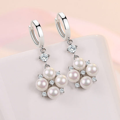 Long Rhinestone-encrusted Pearl Earrings New