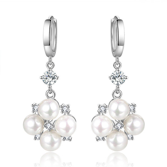 Long Rhinestone-encrusted Pearl Earrings New