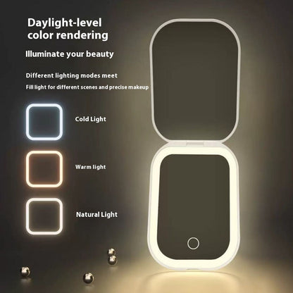 Ultra-thin Foldable Cosmetic Mirror With Light Tricolour Light Convenient HD Luminous Louisiana Mart