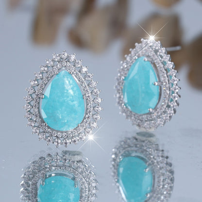 White Diamond Water Drop Ice Flower Earrings Female
