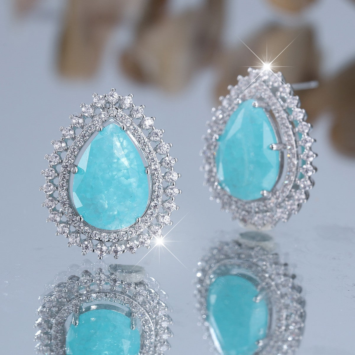 White Diamond Water Drop Ice Flower Earrings Female
