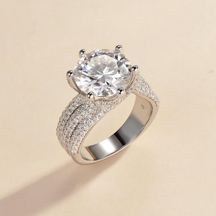5ct Moissanite Engagement Rings For Women, 11MM Center Stone, D Color VVS1 Created Moissanite Wedding Promise Proposal Rings For Women Her, Anniversary Luxurious Bridal Gift