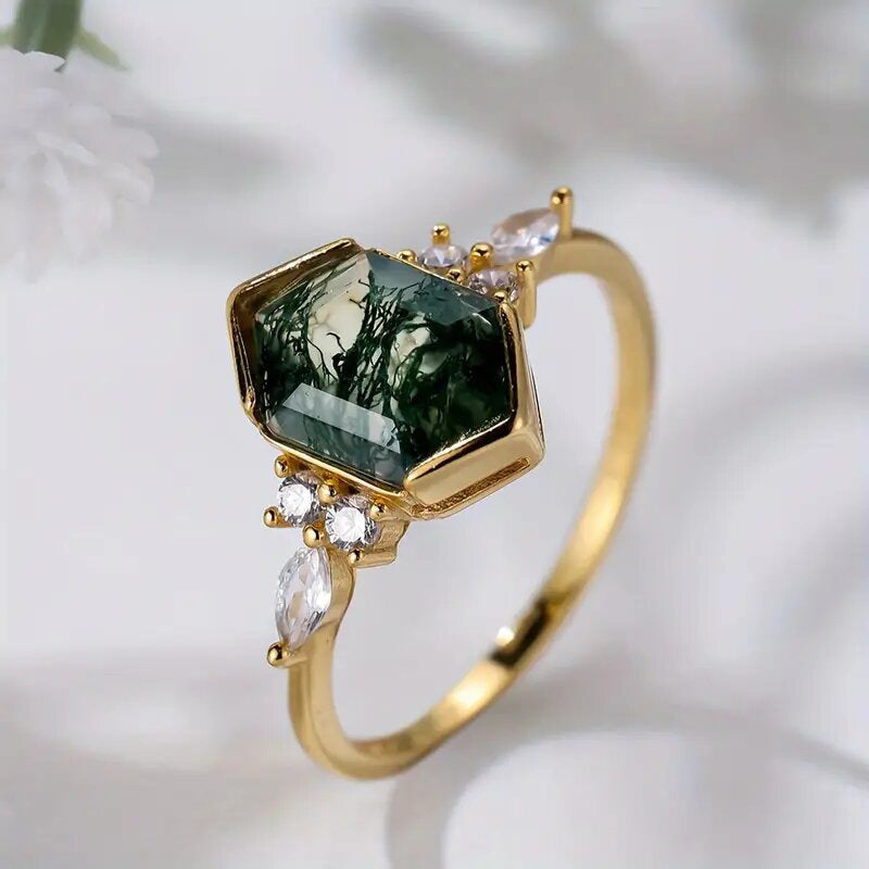 Horse Eye Geometric Hexagon Design Ring Mori Style