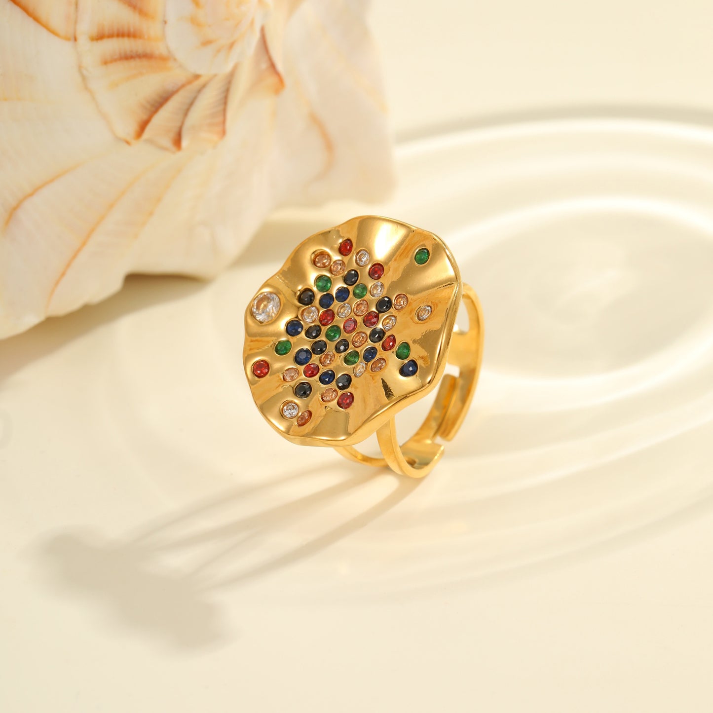 Pleated Inlaid Color Diamond Titanium Steel Ring