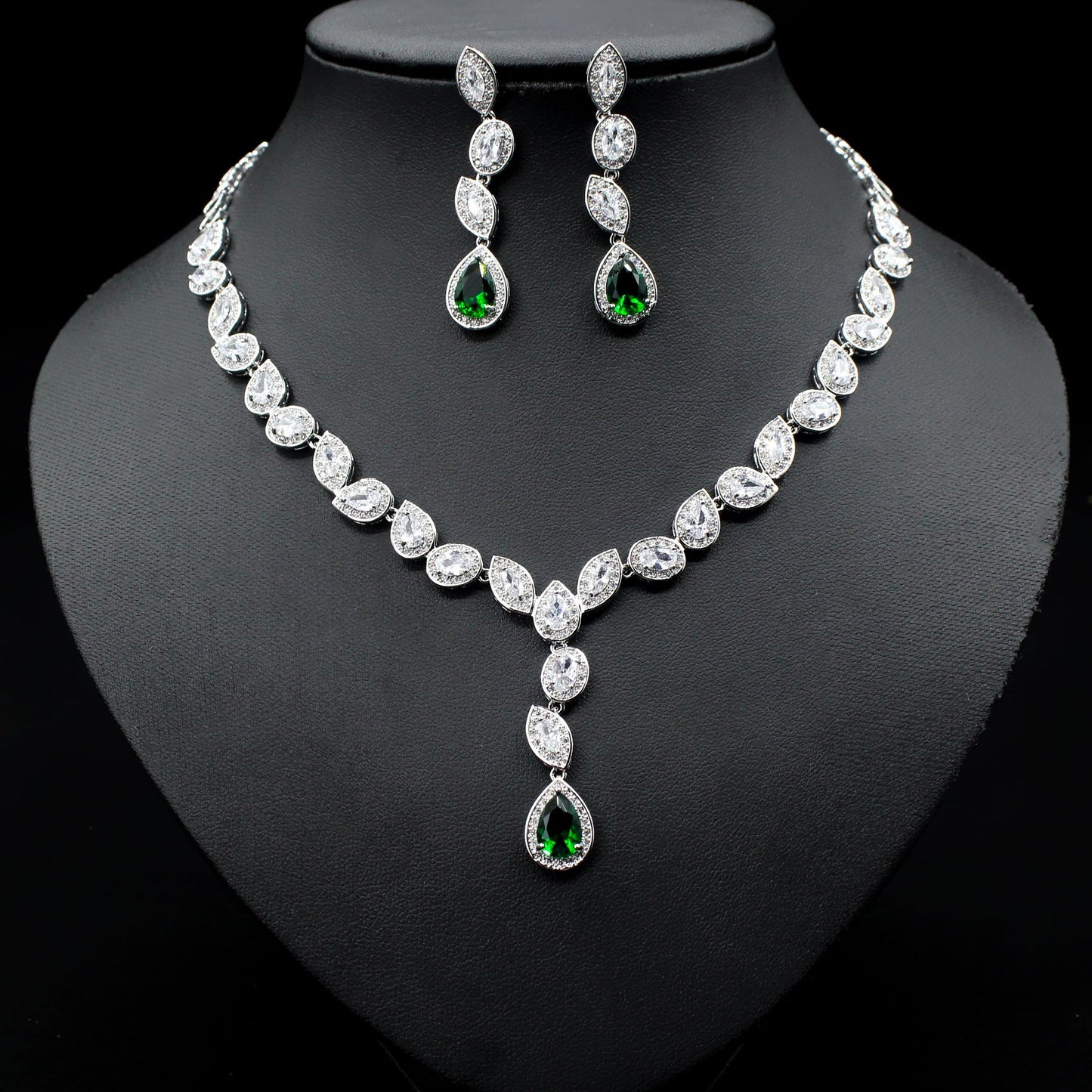 Wedding Jewelry Set 3 Piece Zircon Necklace Earrings
