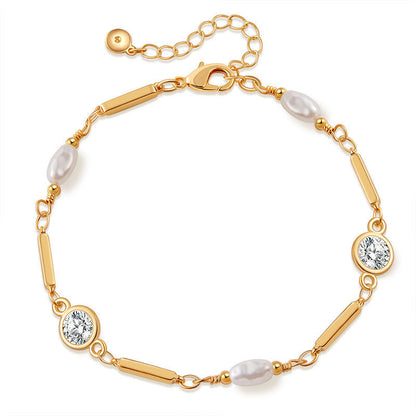 Copper Plating 18K Real Gold Color Retaining Inlaid Zircon Exquisite ABS Pearl Bracelet