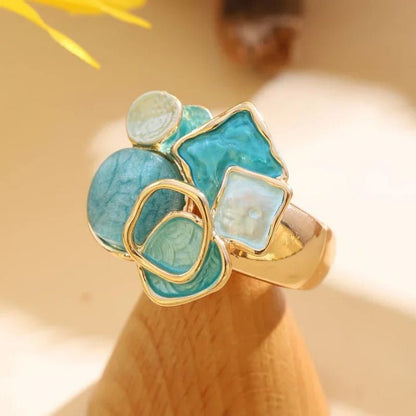 Irregular Round Square Ring Petal Elastic Ring
