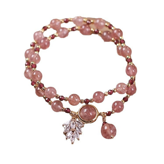 New Double Circle Strawberry Quartz Bracelet Women