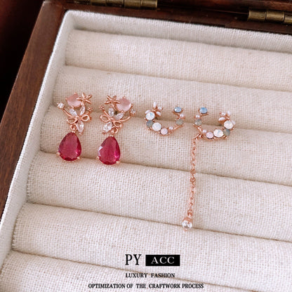 French Style Light Luxury Silver Needle Zircon Flower Earrings