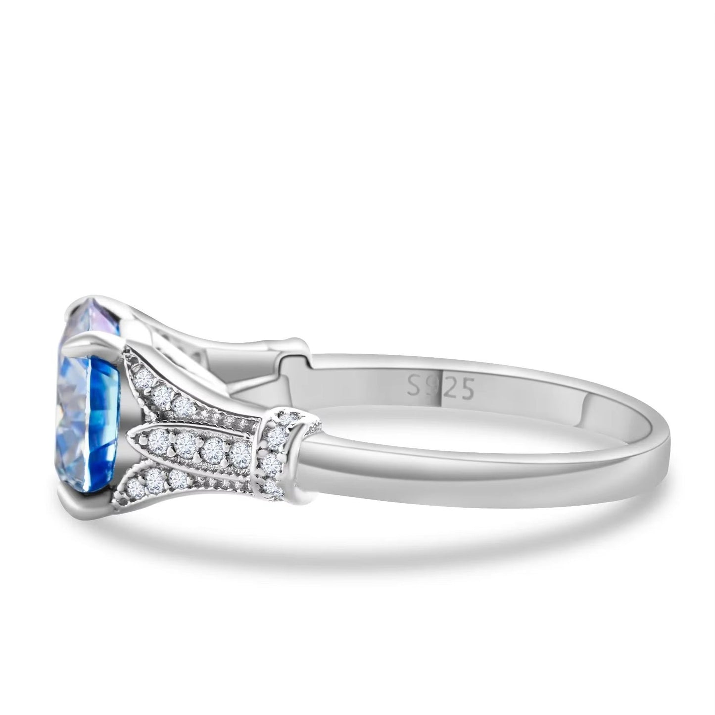 Moissanite Row Diamond Ring Female Exaggerated Sterling Silver Simple