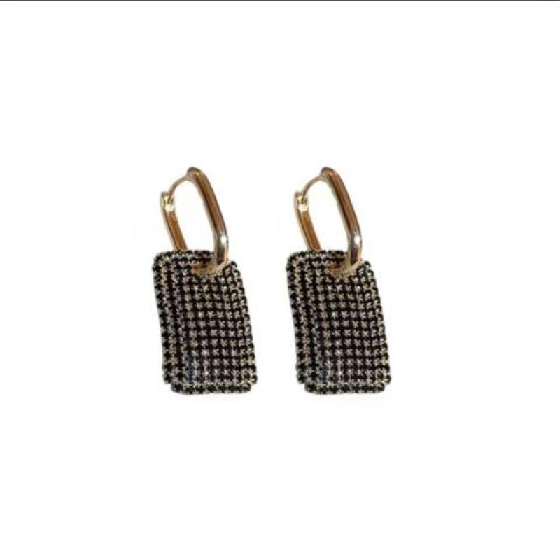 925 Silver Needle Exaggerated Geometric Full Diamond Earrings