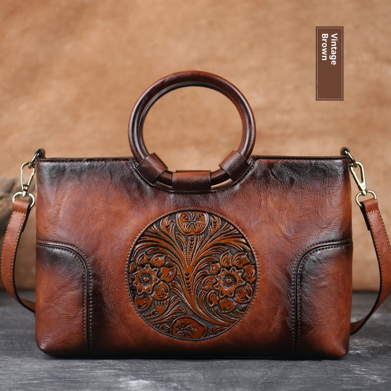 Small Square Crossbody Bag Retro Embossed PU Handbag