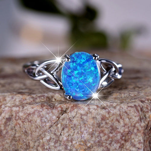 Fashion Commuter Palladium White K Egg-shaped Blue Opal Edge Cross Ring
