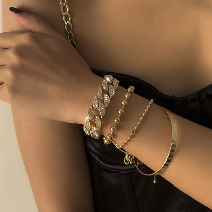 Fashion Diamond-studded Cuban Buckle Pattern Bracelet Suit