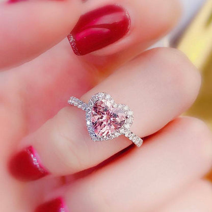Women's Engagement Pink Diamond Alloy Inlaid Loving Heart Zircon Ring
