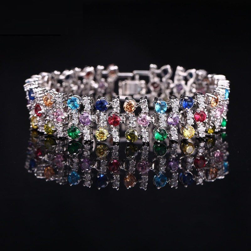 Luxury AAA Zircon Bracelet – Blue Crystal Hand Accessory | Factory Hot Sale 17.8cm