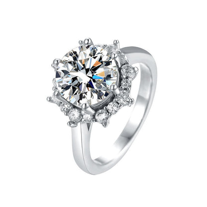 S925 Sterling Silver Wedding Ring Luxury Light Luxury Flower Ring High Carbon Rhinestone Ring