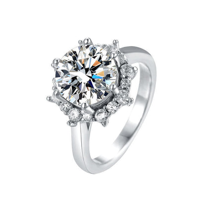 S925 Sterling Silver Wedding Ring Luxury Light Luxury Flower Ring High Carbon Rhinestone Ring