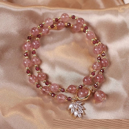 New Double Circle Strawberry Quartz Bracelet Women