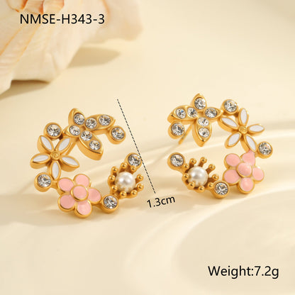 Diamond Colorful Oil Necklace Petal Stud Earrings