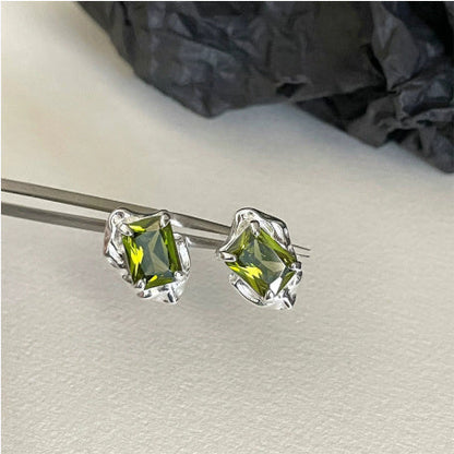 Liquid Olive Green Stud Earrings For Women