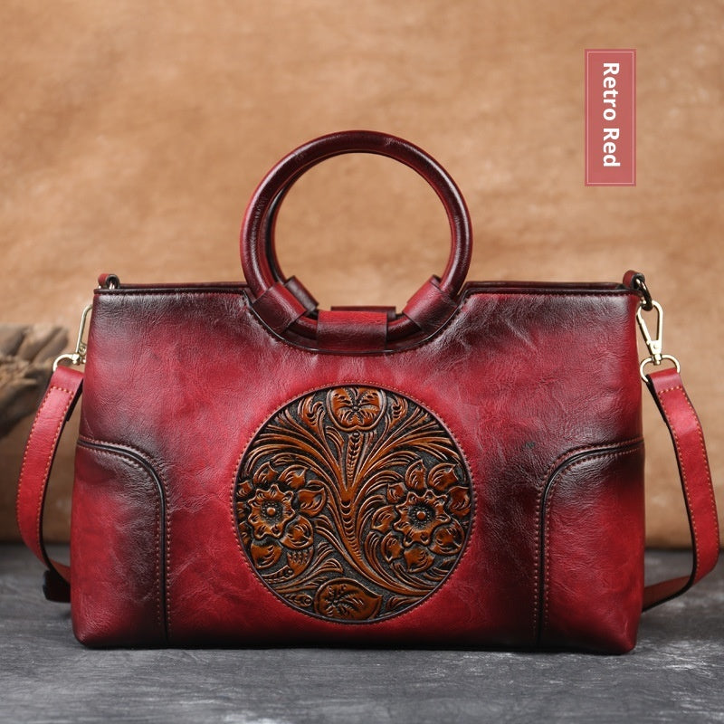 Small Square Crossbody Bag Retro Embossed PU Handbag