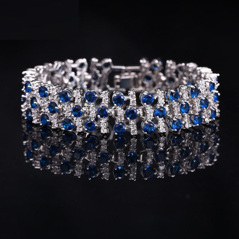Luxury AAA Zircon Bracelet – Blue Crystal Hand Accessory | Factory Hot Sale 17.8cm