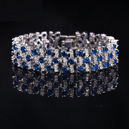 Luxury AAA Zircon Bracelet – Blue Crystal Hand Accessory | Factory Hot Sale 17.8cm