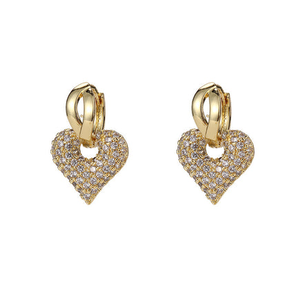 Simple Copper Zircon Micro-inlaid Love Ear Clip Light Luxury Personalized Minority