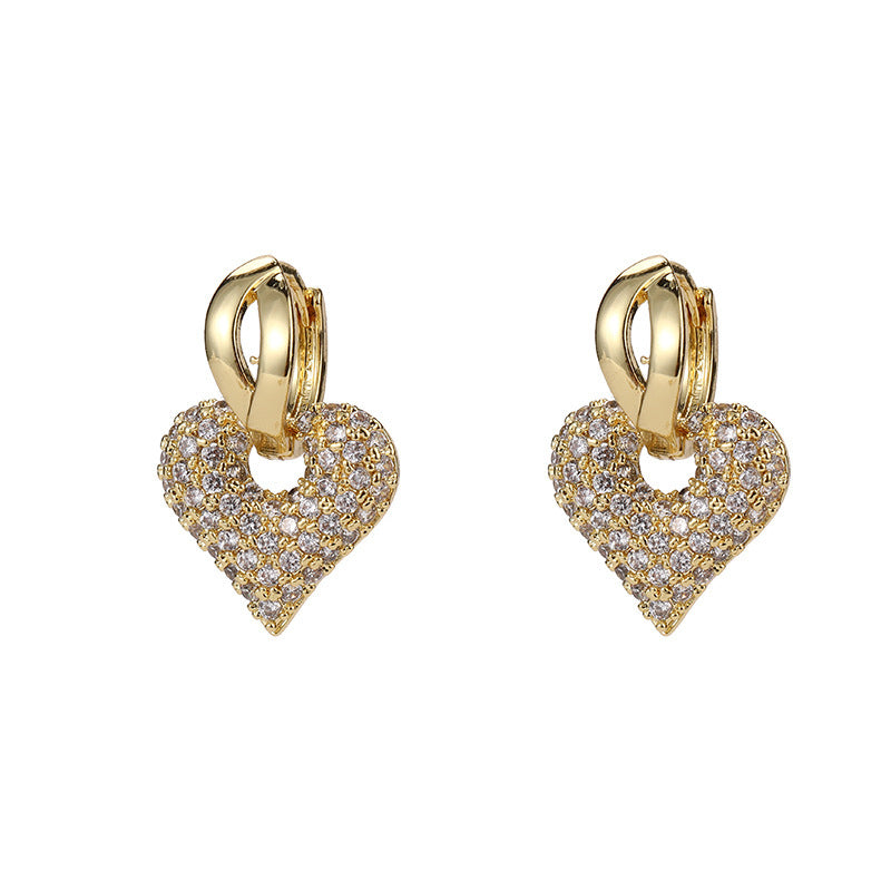 Simple Copper Zircon Micro-inlaid Love Ear Clip Light Luxury Personalized Minority