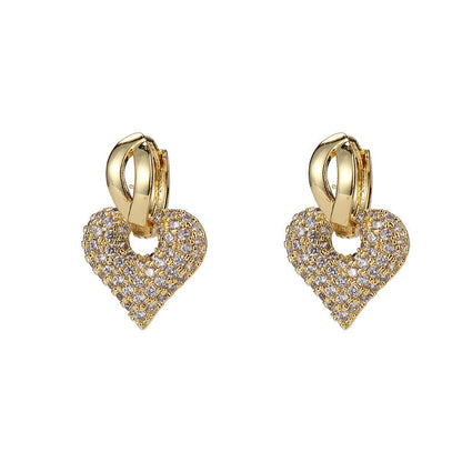 Simple Copper Zircon Micro-inlaid Love Ear Clip Light Luxury Personalized Minority