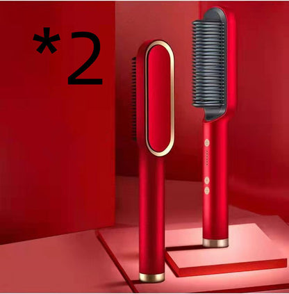 New 2 In 1 Hair Straightener Hot Comb Negative Ion Curling Tong Dual-purpose Electric Hair Brush Louisiana Mart