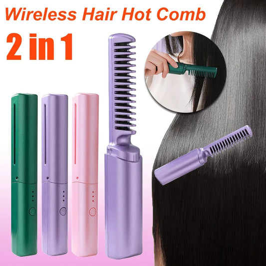Professional Wireless Hair Straightener Curler Comb Fast Heating Negative Ion Straightening Curling Brush Hair Styling Tools Louisiana Mart