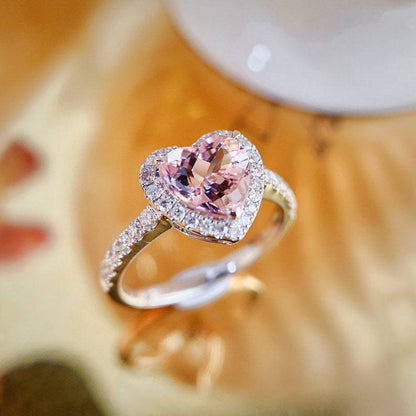 Women's Engagement Pink Diamond Alloy Inlaid Loving Heart Zircon Ring