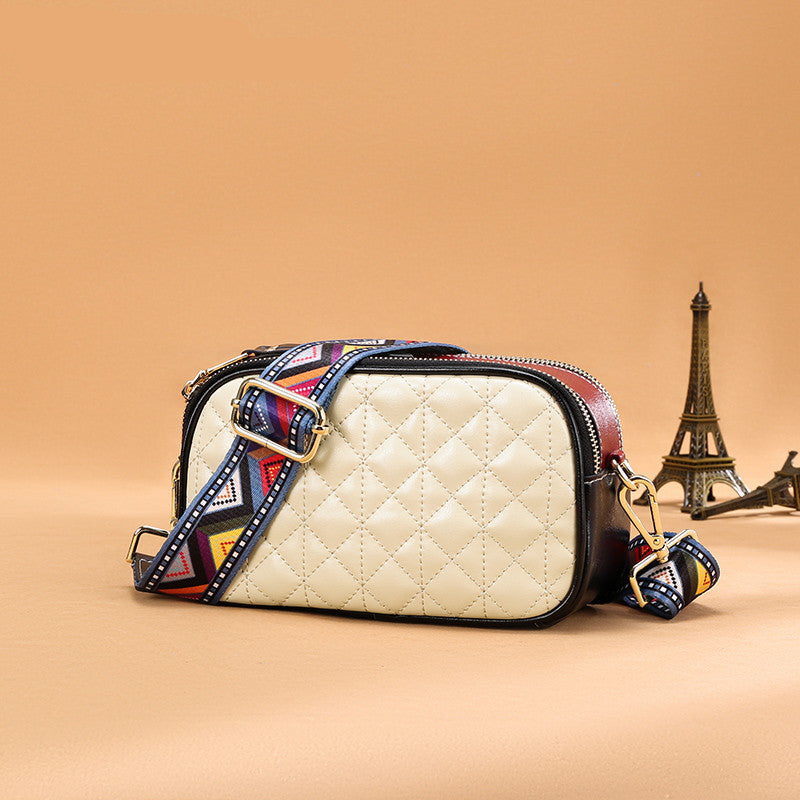 Small Leather Crossbody Bag Square Purse 2 Straps Women