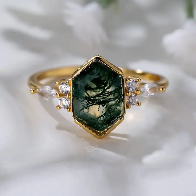 Horse Eye Geometric Hexagon Design Ring Mori Style