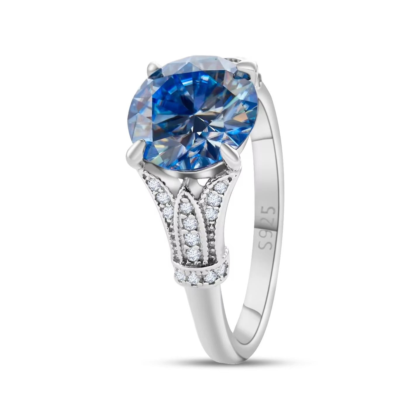 Moissanite Row Diamond Ring Female Exaggerated Sterling Silver Simple