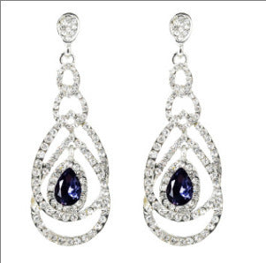 Qifu European And American Exaggerated Long Geometric Circle Jeweled Earrings