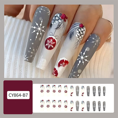 24pcs Christmas False Nails Hat Striped Snowflake Nail Art Stickers For Parties Dances Or Holiday Wear Louisiana Mart