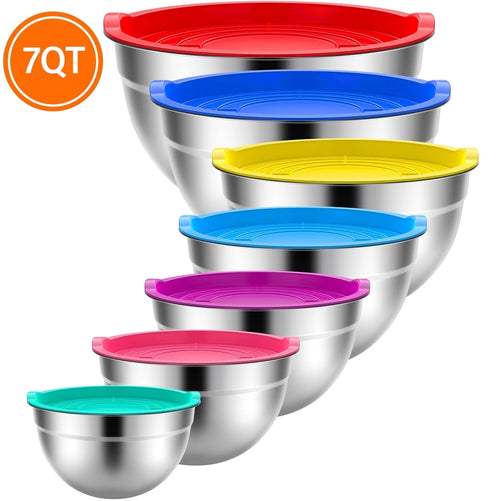 TINANA 7-Piece Stainless Steel Mixing Bowls Set with Lids