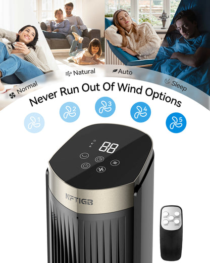 NFTIGB 40" Tower Fan with Remote, 5 Speeds, 70° Oscillation