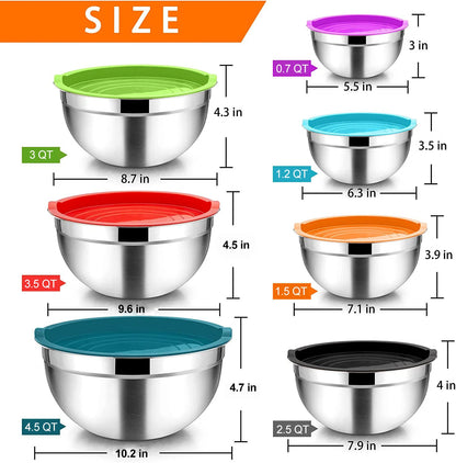 Vesteel 7-Piece Stainless Steel Mixing Bowls Set with Lids