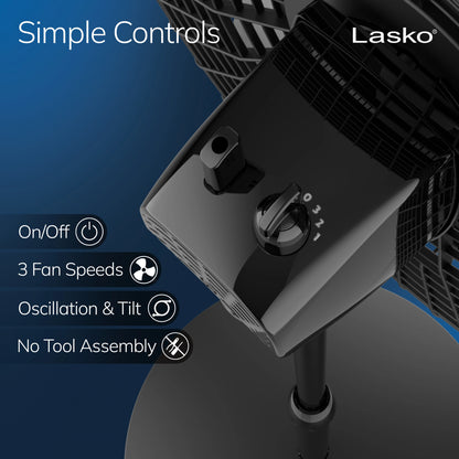 Lasko 18" Oscillating Pedestal Fan 3-Speed Black S18910