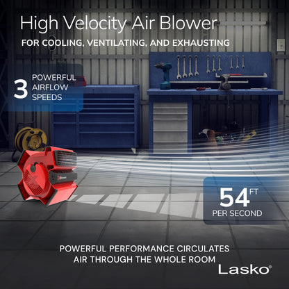 Lasko 11" X-Blower Utility Fan with USB Port, Red X12900