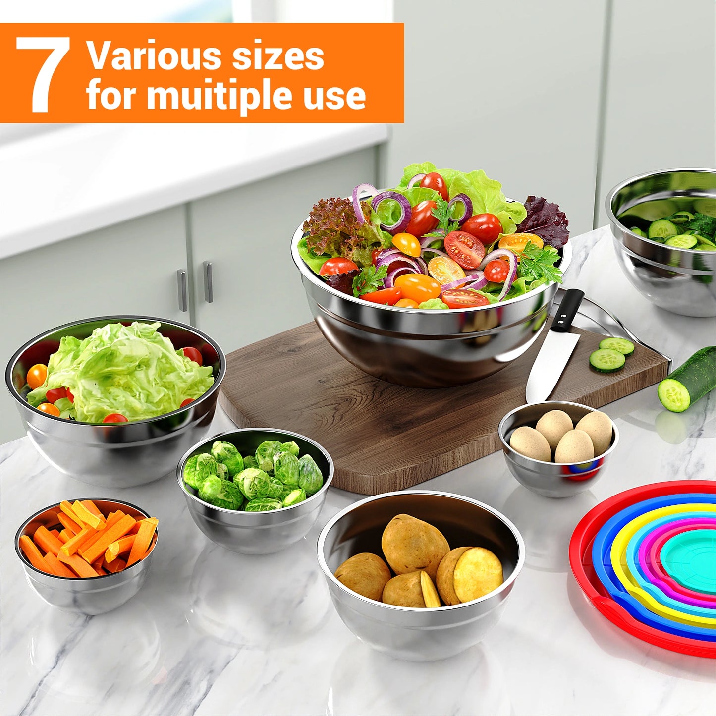TINANA 7-Piece Stainless Steel Mixing Bowls Set with Lids